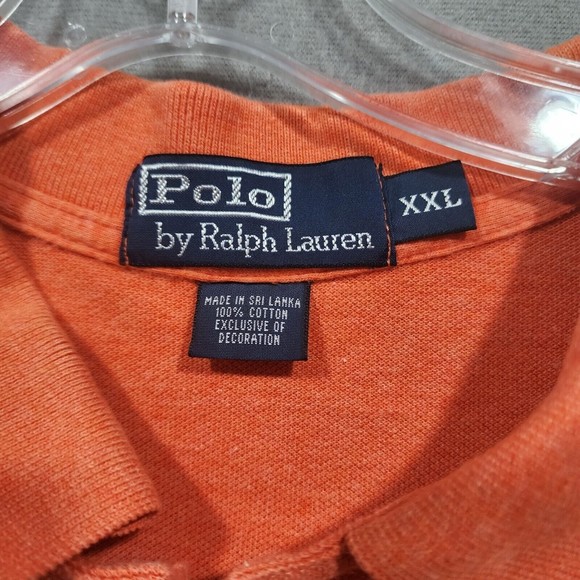 Ralph Lauren Polo Shirt Mens 2XL Orang Solid 100% Cotton Blue Pony Vintage - Picture 3 of 16